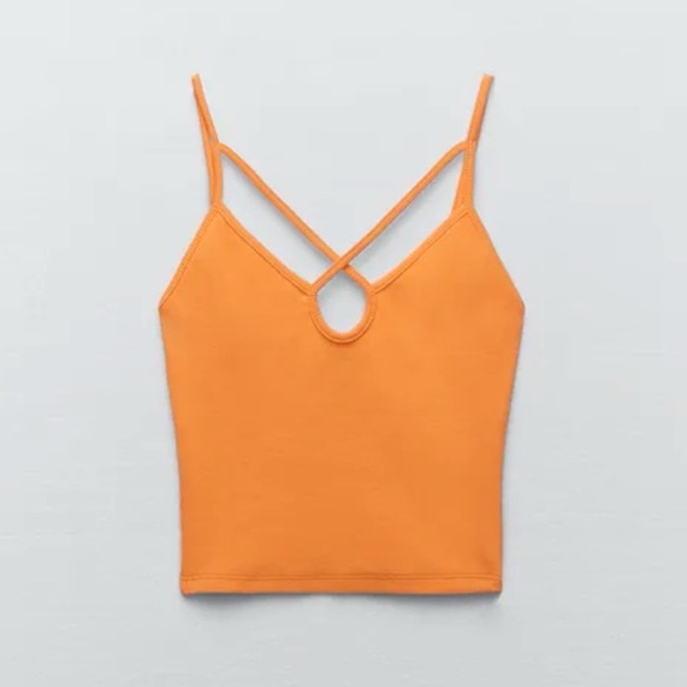 Zara Bright Orange Strappy Crop Top
